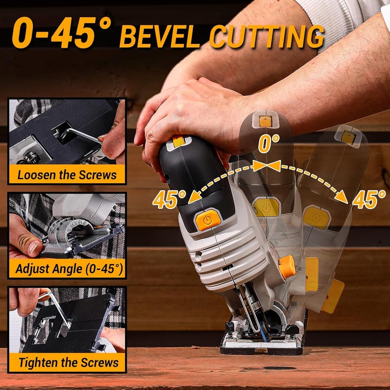 DEKOPRO Jig Saw Cordless Electric Tool: 20V Power Jigsaw with LED Light, 800-3000 RPM Variable Speed, 7/8" Stroke Length, 3 Orbital Settings, ±45° Bevel Cuts for Straight/Curve/Circle Cutting (Gray) - Image 4